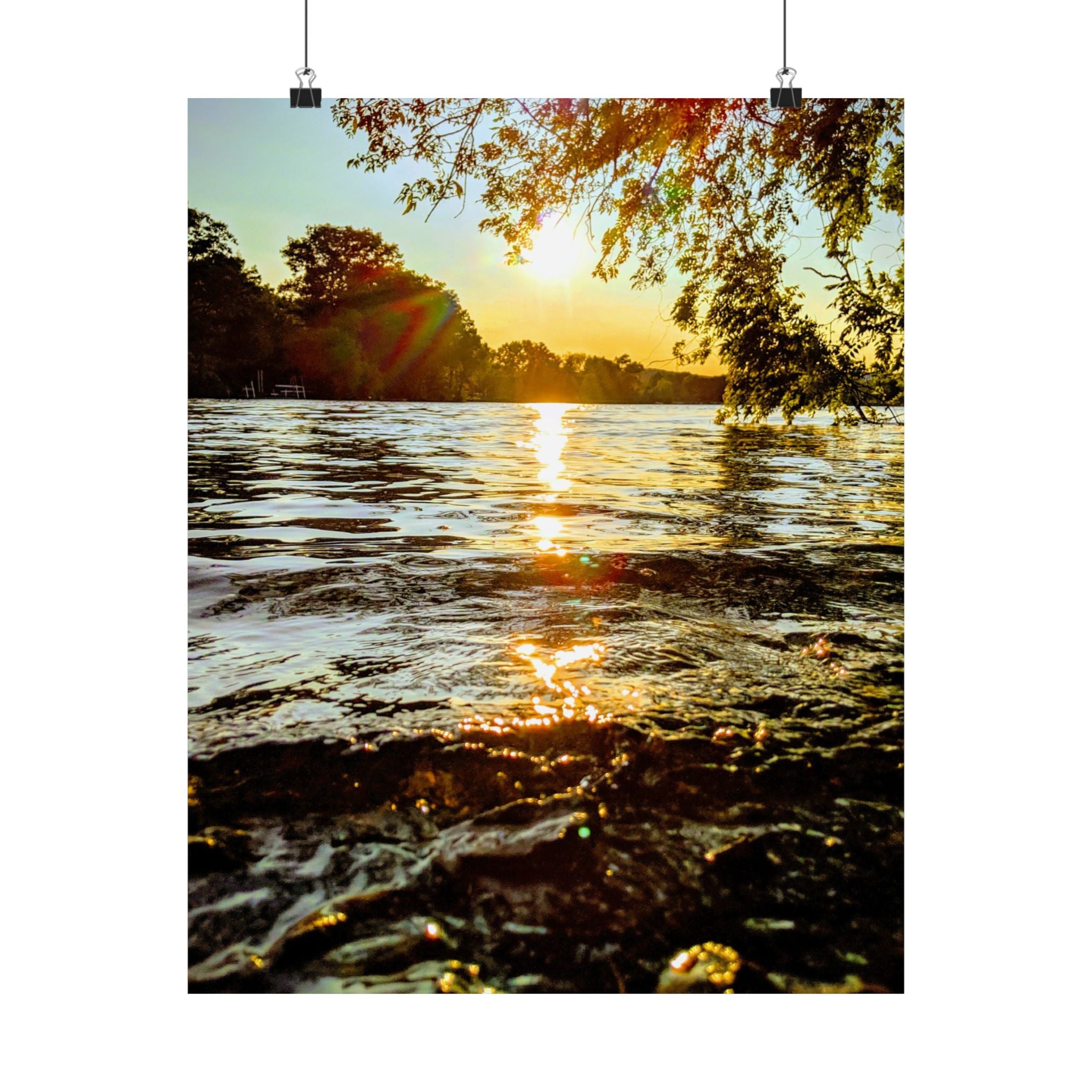 Matte Vertical Poster — Golden Lake Sunset Photography Print