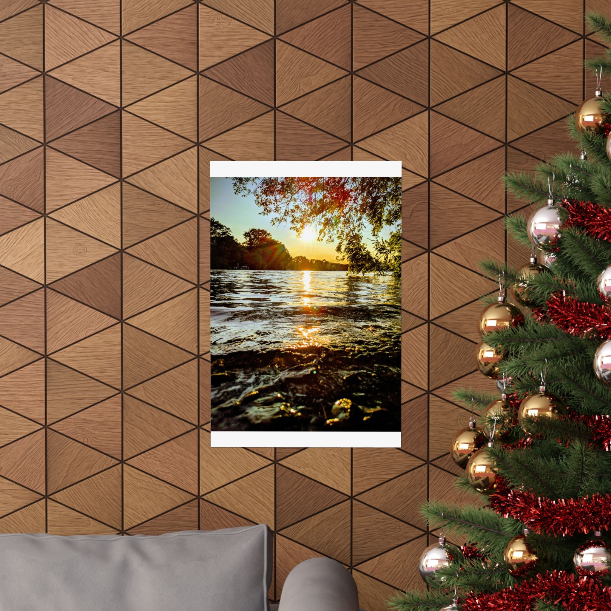Matte Vertical Poster — Golden Lake Sunset Photography Print