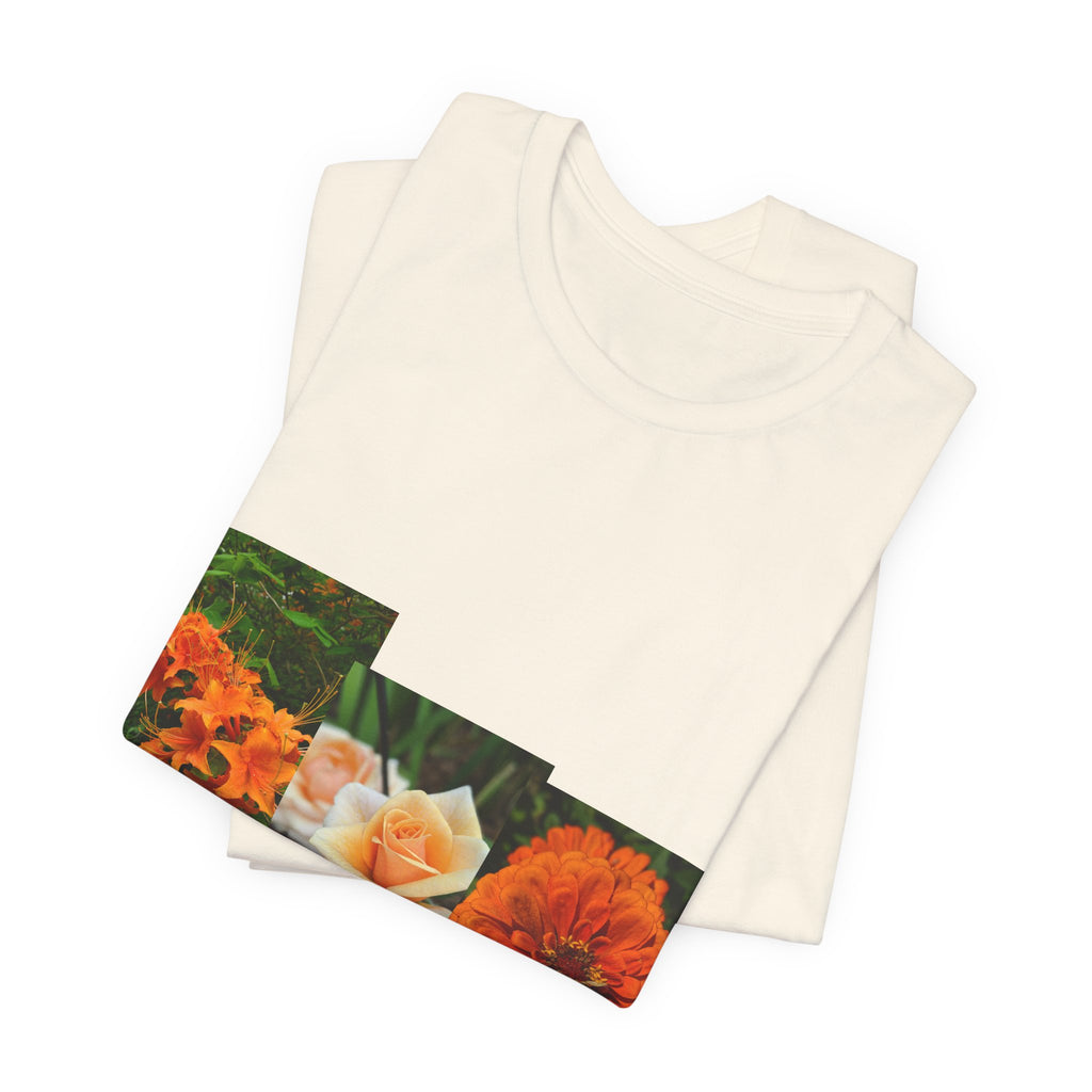 Floral Triptych Tee — Orange Rose & Marigold Graphic T-Shirt