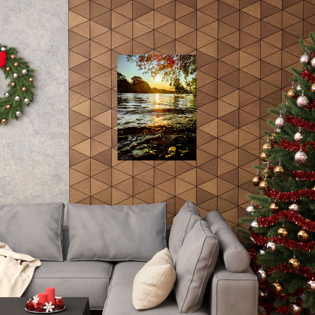 Matte Vertical Poster — Golden Lake Sunset Photography Print