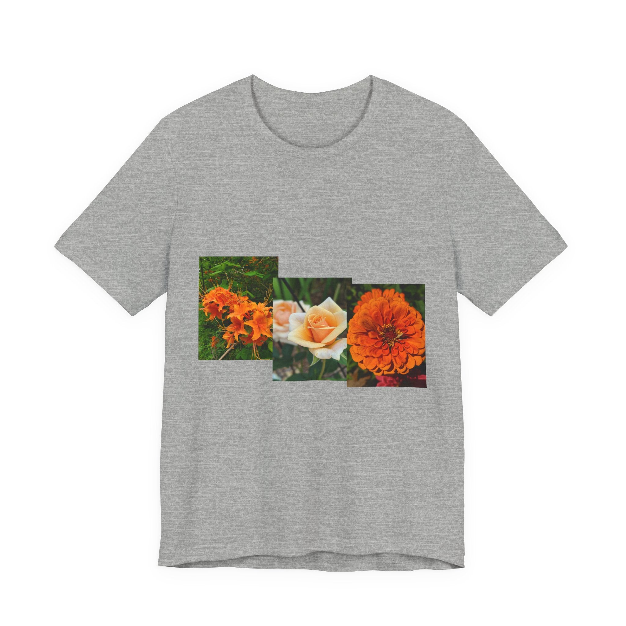 Floral Triptych Tee — Orange Rose & Marigold Graphic T-Shirt