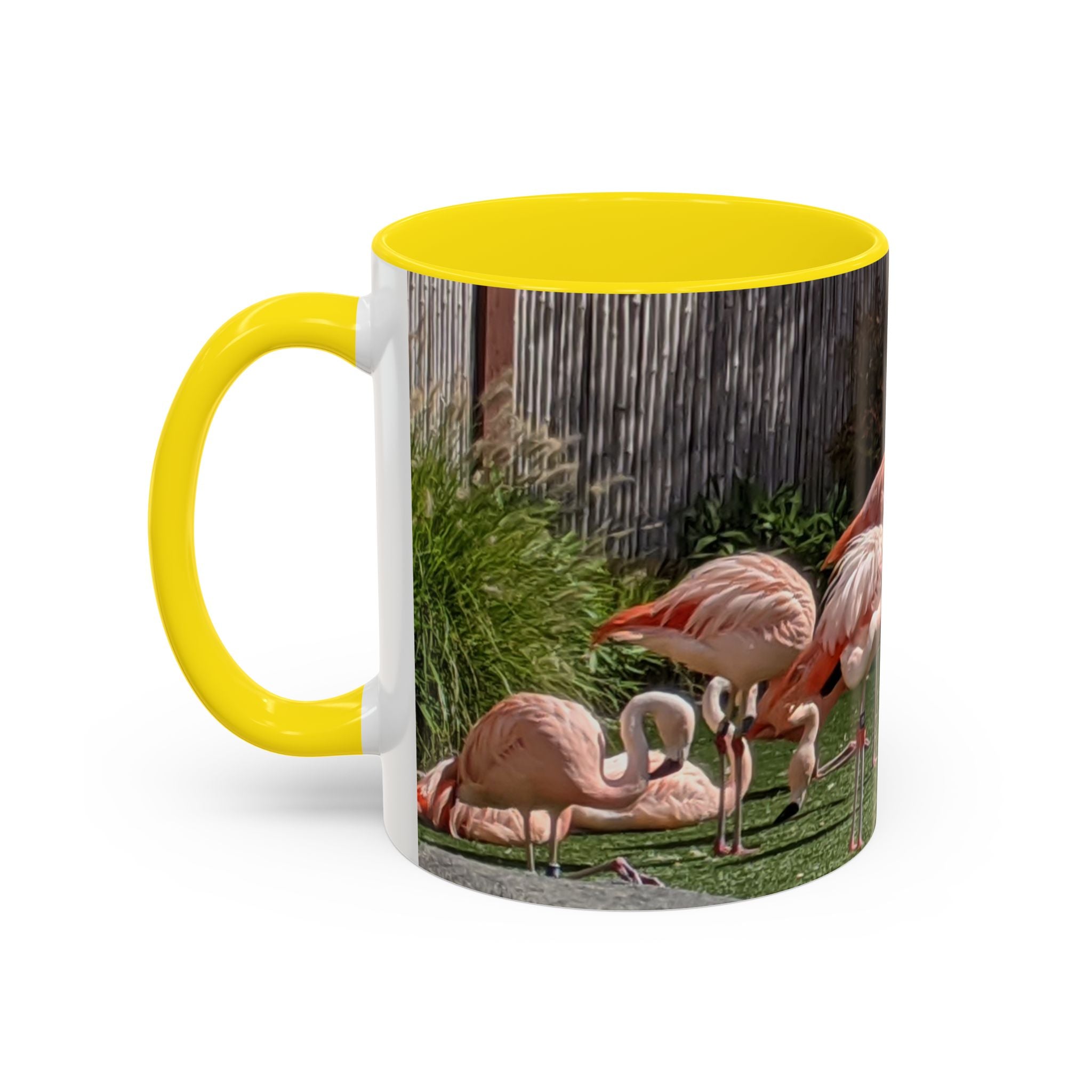 Flamingo Flock Accent Coffee Mug — Tropical Pink Bird Photo (11/15 oz)