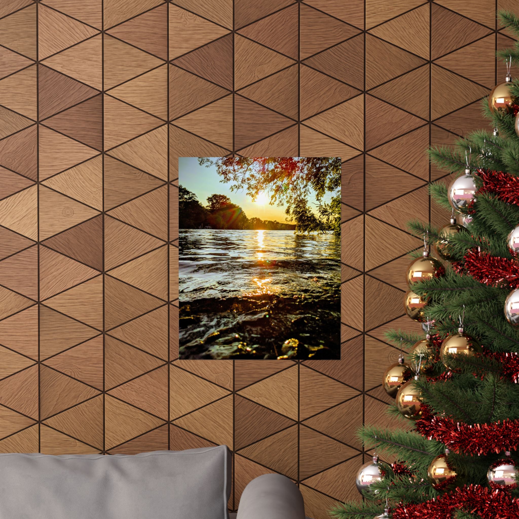 Matte Vertical Poster — Golden Lake Sunset Photography Print