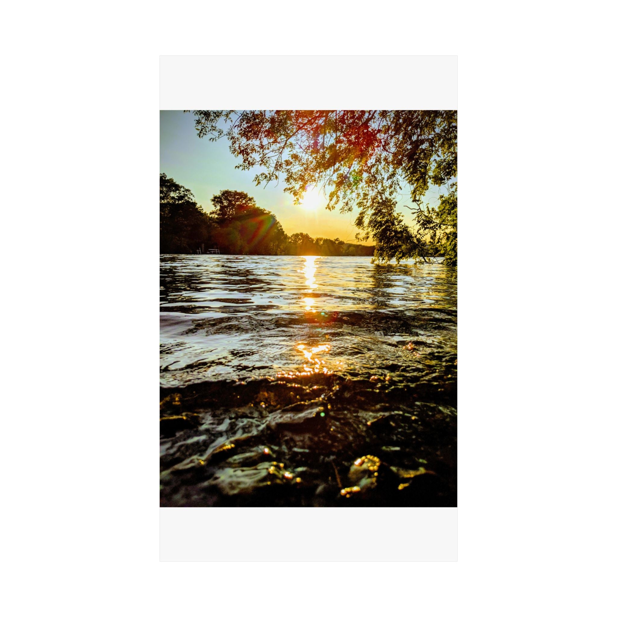 Matte Vertical Poster — Golden Lake Sunset Photography Print