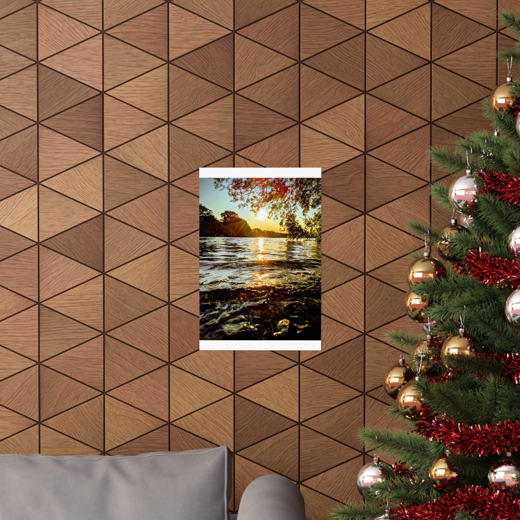 Matte Vertical Poster — Golden Lake Sunset Photography Print