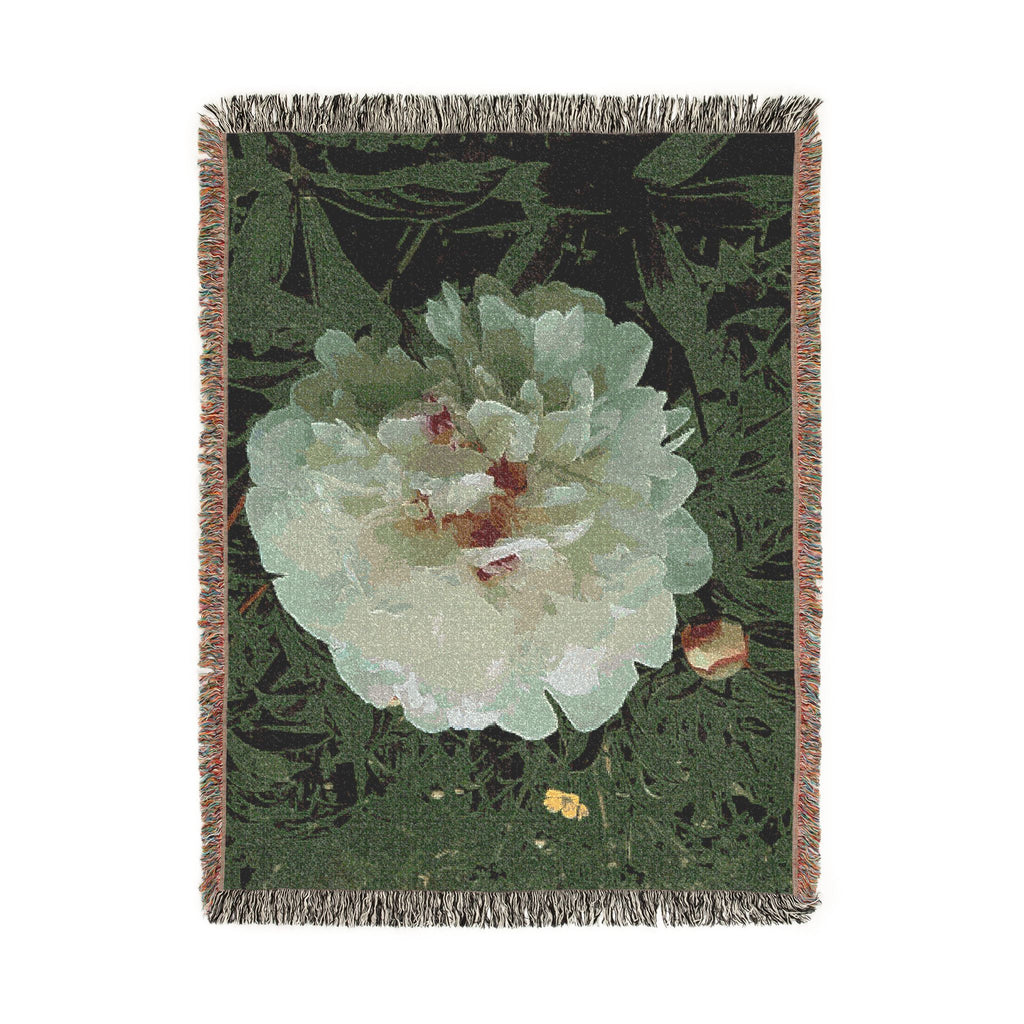 Peony Garden Woven Throw Blanket — Vintage Floral Cotton Sofa Blanket, Botanical Home Decor, Nature Gift